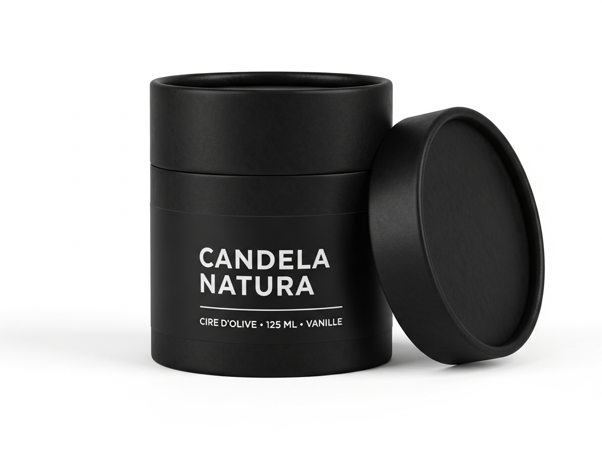 Tube carton cylindrique noir mat FSC — Candela Natura